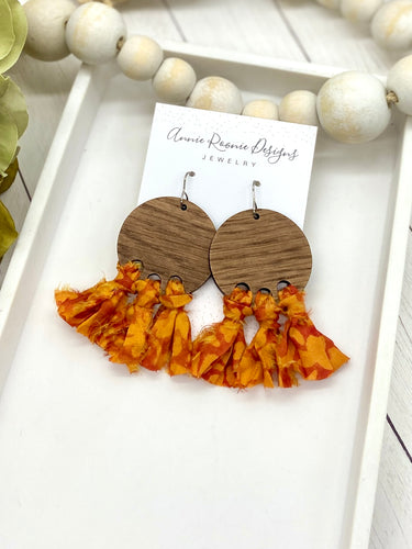 Orange & Red Sari Silk Fringe earrings