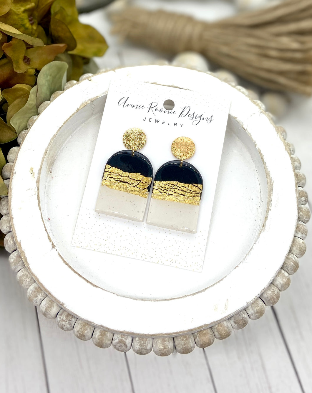 Black & Gold Clay Arch earrings