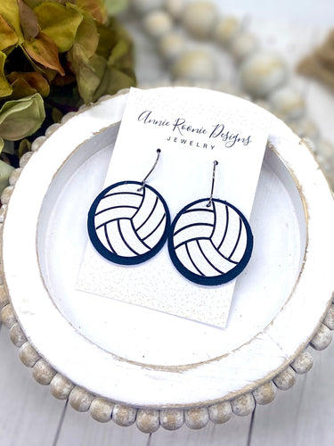 White Leather Volleyball Round Double layer earrings