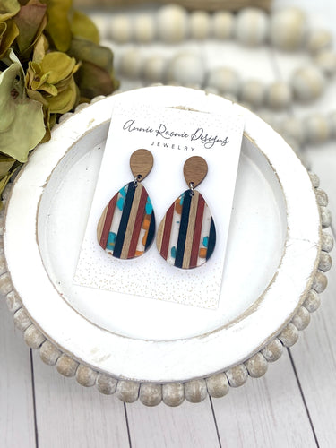 Acrylic & Wood Striped Teardrop earrings