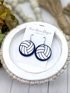 White Leather Volleyball Round Double layer earrings