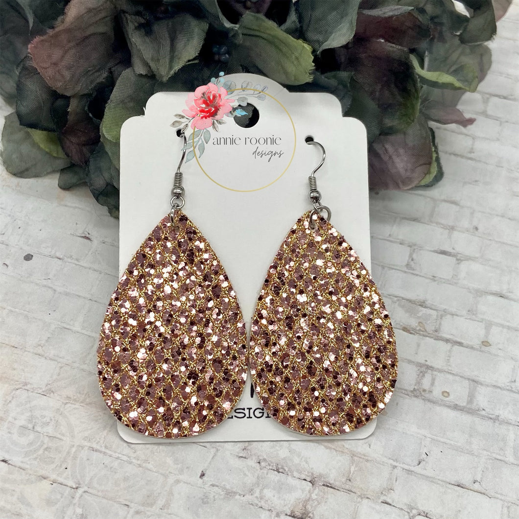 Rose Gold Metallic Vegan leather Teardrop earrings