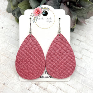Pink Snakeskin leather Teardrop earrings