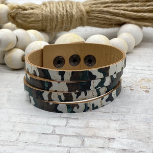 Camouflage Cork Leather Sliced Cuff bracelet