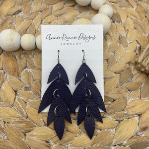 Falling Leaves Earrings in Plum Pebbled Leather