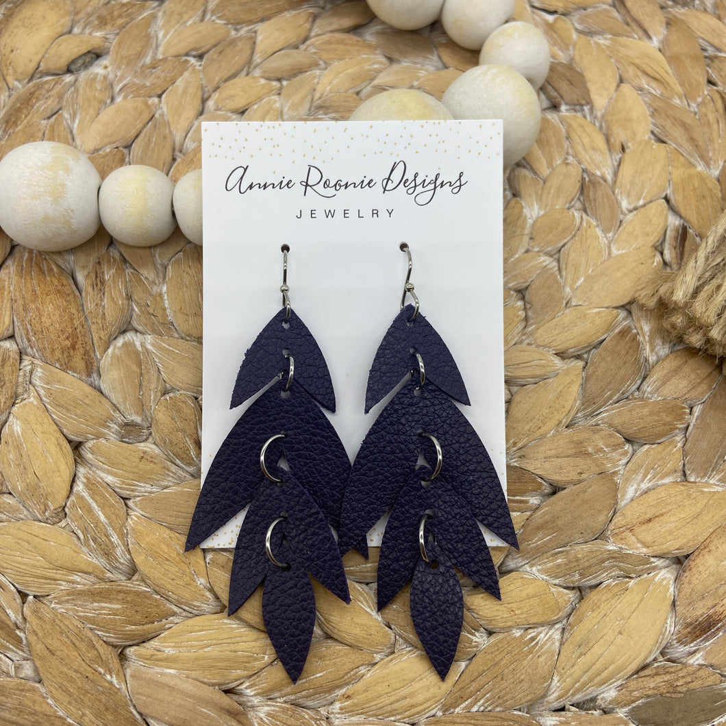 Falling Leaves Earrings in Plum Pebbled Leather