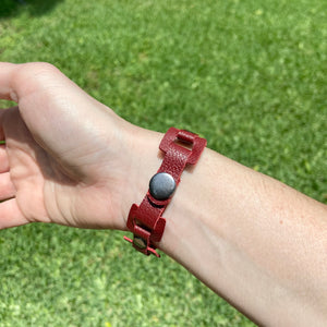 Crimson leather Rectangle link bracelet