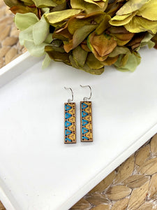 Embroidered Wood Rectangle earrings