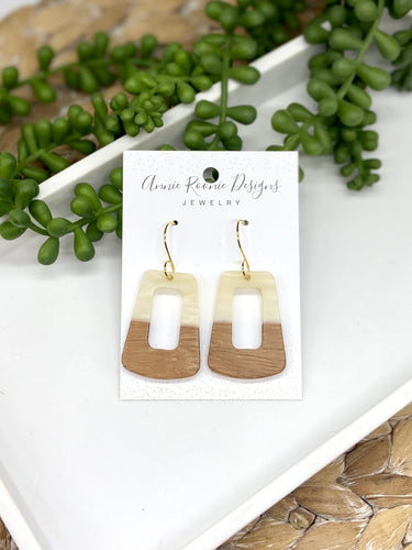 White Acrylic & Wood Oblong Cutout earrings