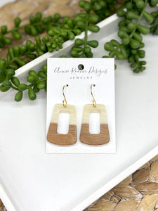 White Acrylic & Wood Oblong Cutout earrings