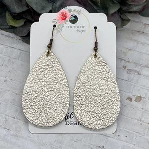 Platinum Gold Metallic Pebbled Leather Teardrop earrings
