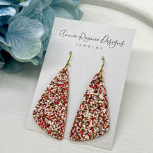 Load image into Gallery viewer, Red Glitter Vegan Leather Wedge Bar earrings