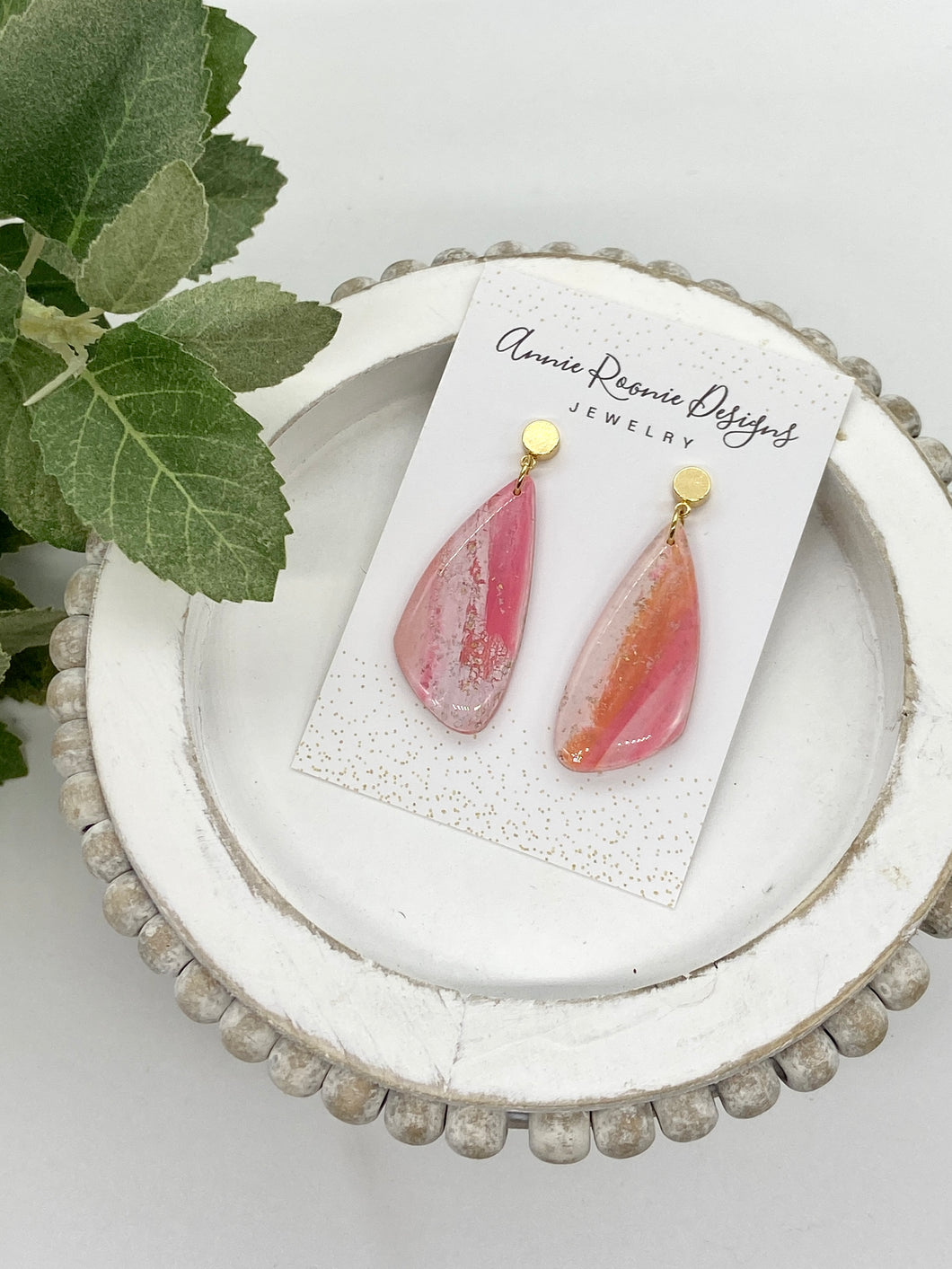 Pink & Orange Clay Angled Bar earrings