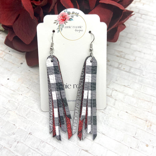 White Buffalo Plaid Skinny Fringed Earrings
