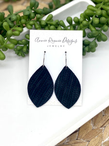 Black Striped Textured suede Marquis earrings