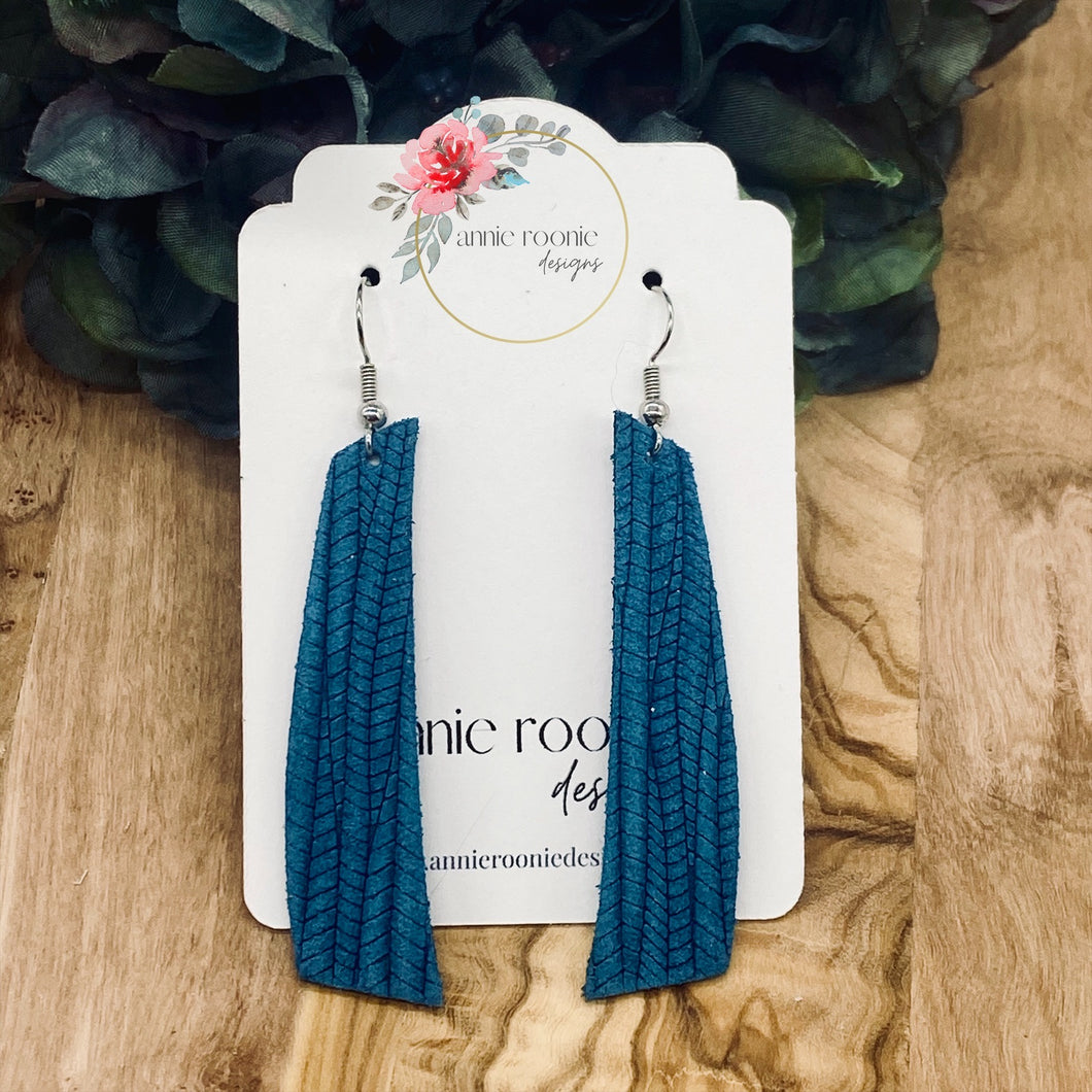 Dark Teal Striped Textured Suede Bar earrings