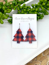 Load image into Gallery viewer, Buffalo Plaid Wooden Christmas Tree earrings