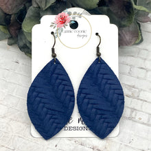 Load image into Gallery viewer, Navy Blue Braided Leather Marquis earrings