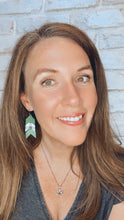 Load image into Gallery viewer, Green &amp; White/Black Buffalo Plaid leather Stacked Chevron earrings