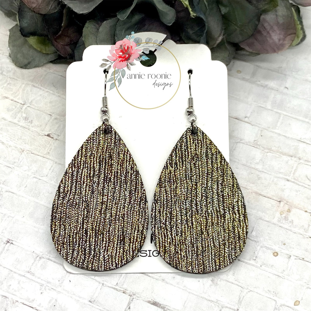 Gold & Silver Shimmer Leather Teardrop earrings