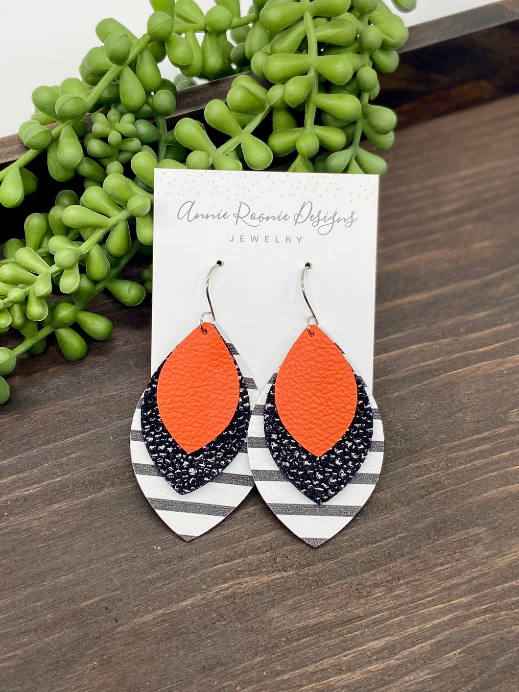 Orange & Black Triple Marquis earrings
