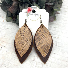 Load image into Gallery viewer, Snakeskin &amp; Brown leather Double Pinched earrings