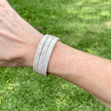 Load image into Gallery viewer, Cream Chevron Cork leather Sliced Cuff bracelet