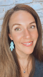 Falling Leaves Earrings in Turquoise Pebbled Leather