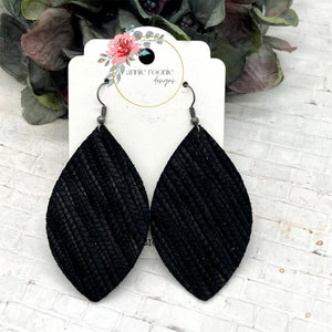 Black Striped Textured suede Marquis earrings