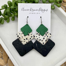 Load image into Gallery viewer, Vivi earrings in Green, Black, &amp; White leathers