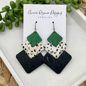 Vivi earrings in Green, Black, & White leathers