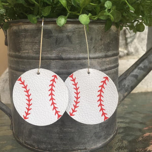 White Leather Baseball Round earrings