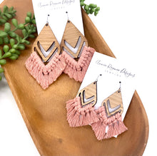 Load image into Gallery viewer, Blush Macrame + Wood Double diamond earrings