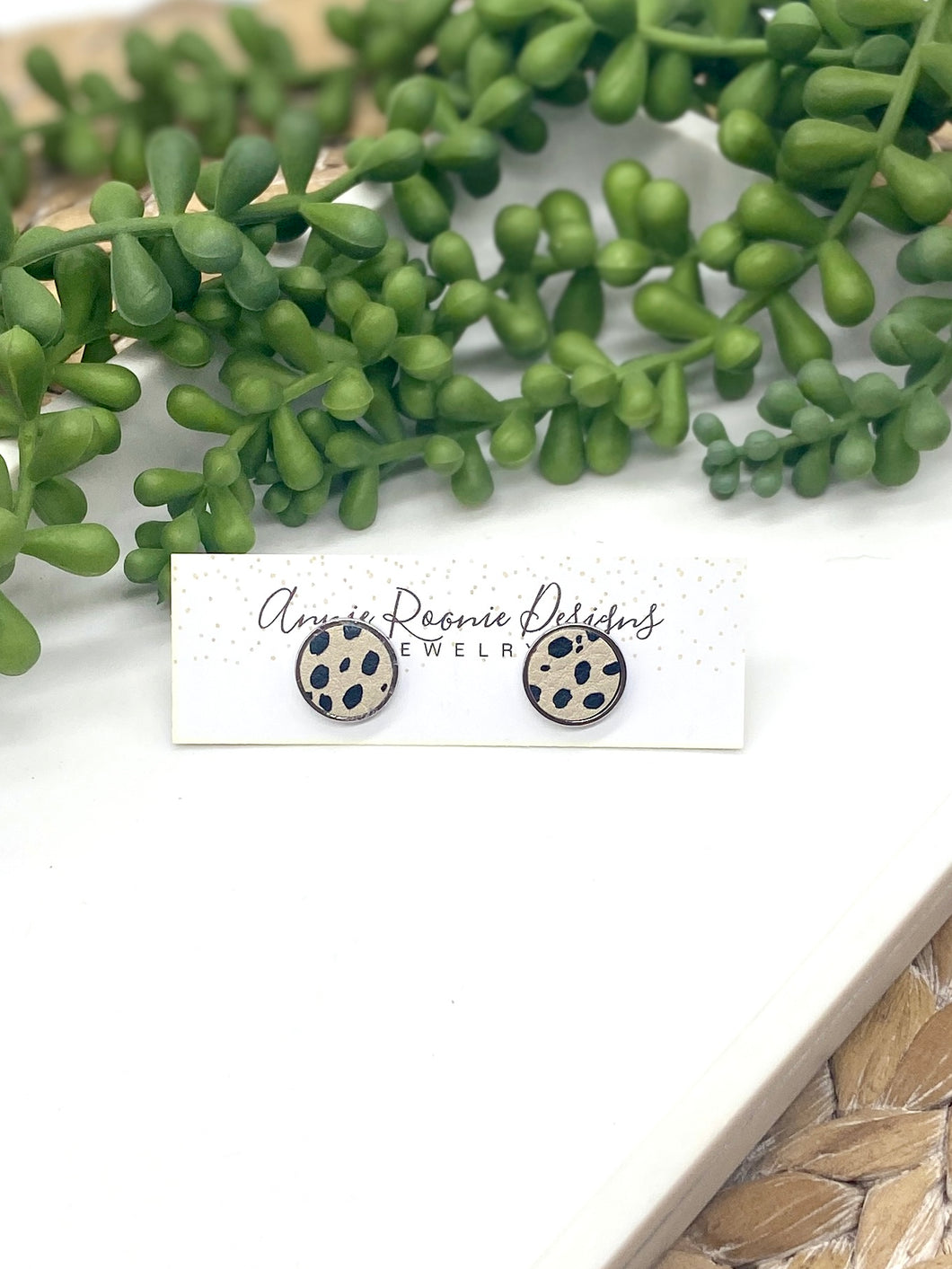 Spotted Cheetah leather Stud Earrings