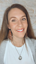 Load image into Gallery viewer, Funky Fringe Earrings in Cream, Brown, &amp; Red tooled leather