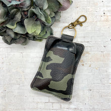 Load image into Gallery viewer, Hand Sanitizer holder keychain in Camo Vegan Leather