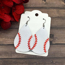 Load image into Gallery viewer, White Leather Baseball Teardrop earrings