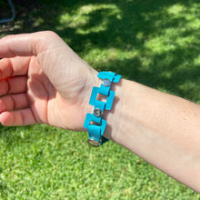 Load image into Gallery viewer, Teal leather Rectangle link bracelet