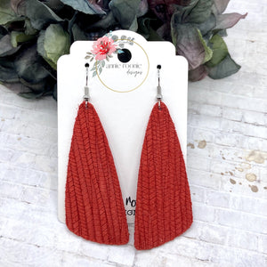 Red Striped Textured Suede Wedge Bar earrings