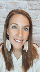 Woven Fringe Earrings in Blush leather