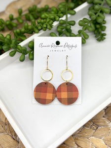 Fall Printed Wooden Circle Drop earrings