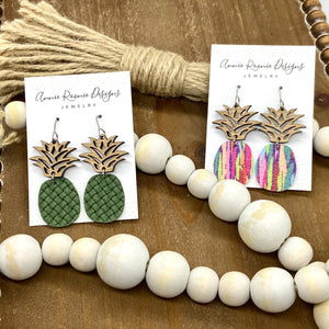 Pineapple Earrings - Wood & Leather