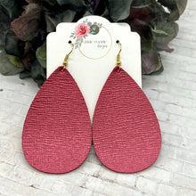 Load image into Gallery viewer, Metallic Dark Pink Saffiano Leather Teardrop earrings