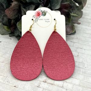 Metallic Dark Pink Saffiano Leather Teardrop earrings