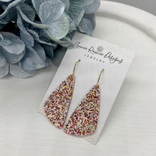 Load image into Gallery viewer, Red Glitter Vegan Leather Wedge Bar earrings