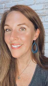 Navy leather Teardrop earrings