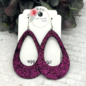 Dark Pink Sparkle Leather Teardrop earrings