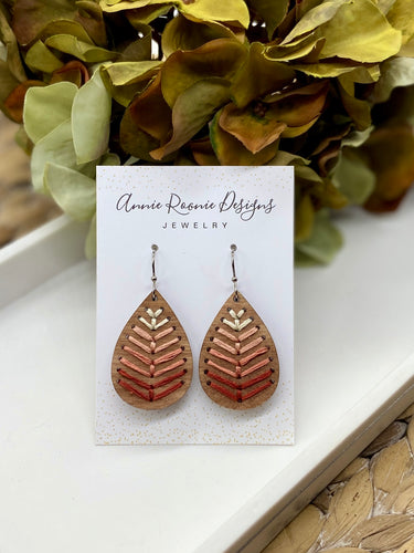 Embroidered Wood Teardrop earrings