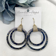 Load image into Gallery viewer, Navy &amp; Gold Floral Wood hoop earrings