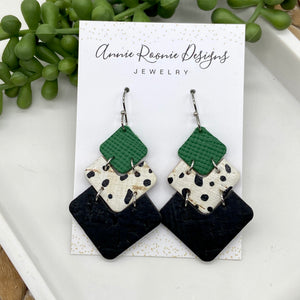 Vivi earrings in Green, Black, & White leathers